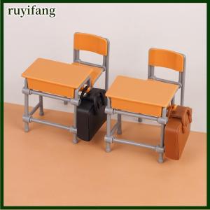 ruyifang บ้านตุ๊กตาจิ๋ว1ชุดเก้าอี้1:12กระเป๋านักเรียนโมเดลตกแต่งห้องเรียนอุปกรณ์ตกแต่งบ้านตุ๊กตา