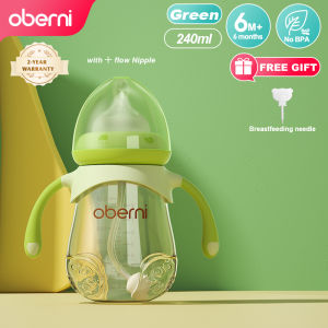 Oberni Botol Susu bayi Wide Neck Botol PPSU Bayi Anti Perut Kembung dan Anti Kolik Dengan Gagang Terbuat dari Makanan Import