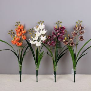 TEWUB Magpie Orchid Artificial Orchid Flower Branch Artificial Cymbidium with Leaves Fake Cymbidium Flowers Photography Props Elegant Faux Flowers Home Office Decor