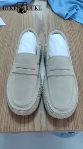 Mens Business Casual Breathable Slip On Loafers Platform Nubuck Leather Shoes Round Toe Vintage Low Cut Suede Driving Shoes2026