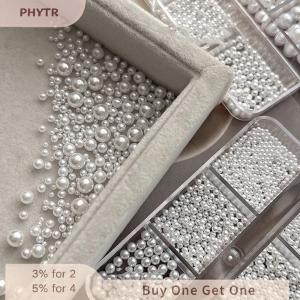 PHYTR HOT 6 Grids Nail Art Decoration Round White Nail Charms DIY Nail Accessories