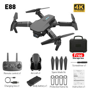 ✯BISA COD✯ Drone E88Pro/E99Pro 4K HD Dual Camera Rc Quadcopter Wi-Fi Fpv Live Video Professional Aerial Drones