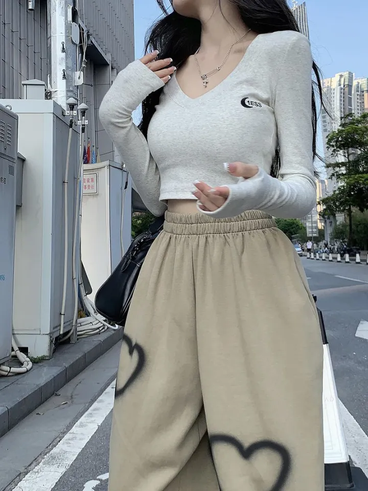 Plus size Hip hop love Sweatpants for Women jazz dance High waist Korean  style casual wide leg pants