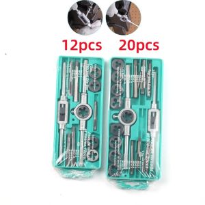 HSS Tap Plate Thread Set 12/20 PCS Multi-Spec Round Metric Wrench Cutting M3 M12 Die Holder Booster Rod Stranded Kit Engineer