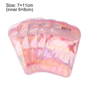MAYIT 50pcs/bag With Hang Hole Jewelry Display Iridescent OPP Bags Packaging Bag Zip Pouches Self Sealing Pouches