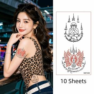 BANZU 10 Sheets Water Transfer Decals Thai Culture Tattoo Stickers Fake Instant Body Art Sticker Lotus Flower Mat Finish Temporary Tattoo Finger Hand Legs Arm