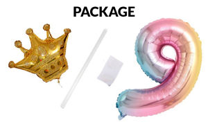 Birthday Balloons for Celebration - 32" Glittering Rainbow Pink Number Balloon with Gold Crown - Birthday Party Decorations