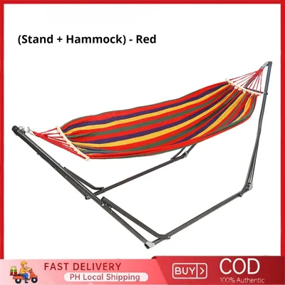 【Can bear 150KG】 Full Set Hammock Stand Outdoor Camping Rainbow Hammocks Swing Tumayo duyan hammock with metal stand duyan with stand complete set（Shelf + Hammock + Storage Bag）