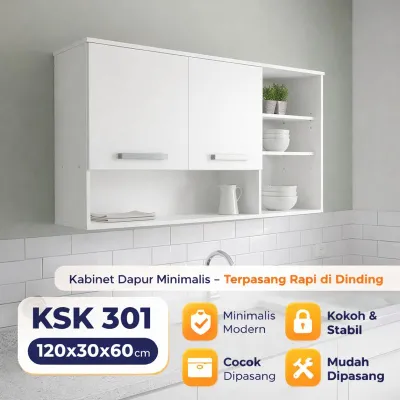 Kabinet Dapur Gantung Minimalis 120 cm Rak Dapur Kayu Modern Putih Kingdom