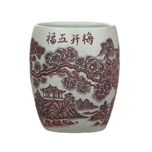 壶芝宴宜兴紫砂杯手工泥绘刻绘品茗杯山水主人杯原矿白玉段泥