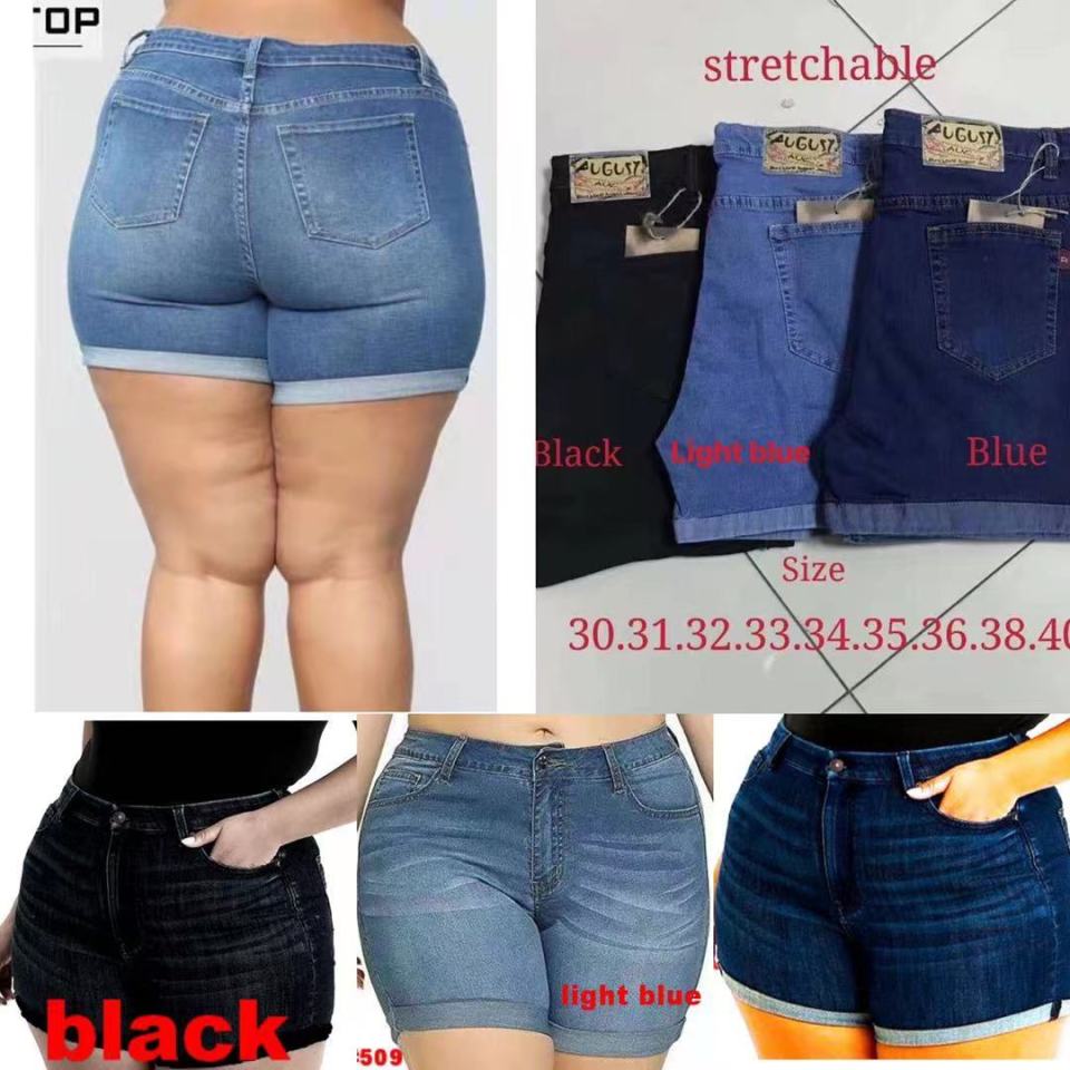 AUGUST FIT Big/Plus size Curvy Denim High Waist Strechable Cuffed Shorts