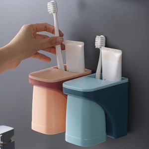 【Buy 1 Free 1】Multifunction Toothbrush Holder Toothpaste Storage Rack Magnetic Adsorption Inverted Cup Wall Mount Bathroom Accessories Set