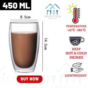 (250ML/350ML) Double Wall Insulated Glass Cup/Coffee Cup /Tea/Perfect for Cold or Hot Drinks Heat Resistant