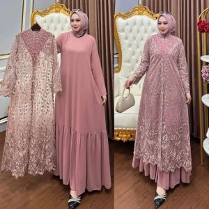 Harumma Maxi Gamis Brukat Wanita Termewah Bahan Ceruti Babydoll Full Furing Hiasan Mutiara Swaroski Desain Elegan Terbaru 2026 Lebaran Dress Brokat Kondangan Wanita Dewasa Gaun Pesta Remaja