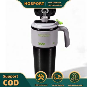 【HOSPORT】 Travel Straw Cup 1000ml Ceramic Coated Stainless Steel Insulated Tumbler Car Holder One Hand Lid Open Proof Hot Cold Drink