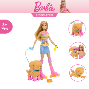 Barbie Pets Skate And Run Pup Blonde Doll With Puppy Accessories Play Set