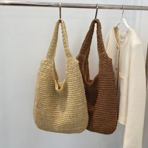 CANICECA Large Capacity Woven Straw Bag French Style Boho Shoulder Bag Casual Solid Color Tote Bag Women