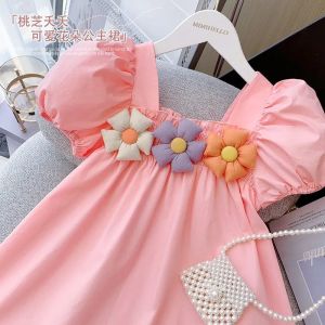 2024 new summer girls exotic Dress Girls fashionable sweet princess skirt baby cute square collar
