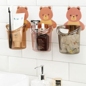 rak gantung tempat sikat gigi odol dan sabun mandi dengan motif karakter beruang lucu/Wadah Storage Multifungsi/ Holder Tempel Dinding