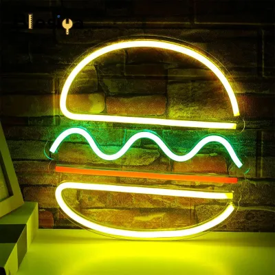 Hamburger Neon Sign LED Neon Light for Game Room Restaurant Bar Pub Party Supply