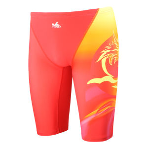 YINGFA Men Professional Swim Trunks Boys Teenagers Quick Dry Red Racing Swimwear Training Knee Swimming Jammer Pants For Competition
