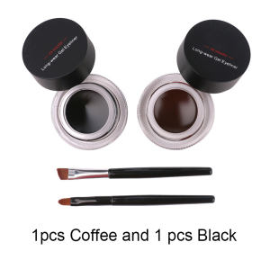 2 in 1 Coffee and Black Gel Cream Eyeliner Make Up Waterproof Cosmetics Set Eye Liner+Brushes Makeup Eye Cosmetics