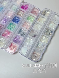 Irregular Seashell Slices UV Gel Flake Nail Sequins 3D Nail Art Shells Slices Nail Charm DIY Nail Decorations Set of 12