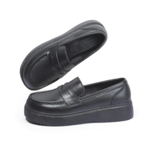 Womens Fashionable Black Shoes 5CM Thick Sole Rubber Non-Slip Waterproof Slip-On Shoes for Work School Casual for All Seasons 0105523