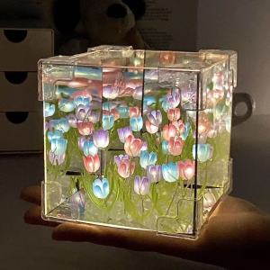 TORAS Magic Cube Tulip Night Light DIY Creative 3D Birthday Celebration Flower Decoration Gift