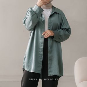 Ghanimi - Calla Shimmer Shirt Baju Basic Fit kondangan  Simple  Kain Kancing Tangan  Panjang  Atasan  Wanita  Variasi  Dark