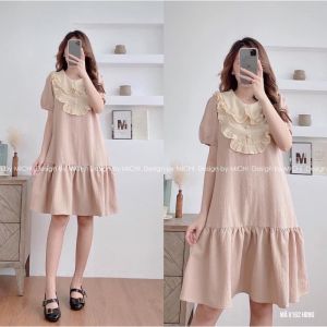 Đầm Đũi Xốp Nhăn Cổ Bèo Sơ Mi Xinh