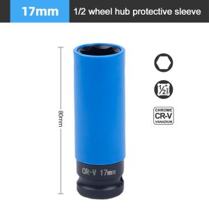 NUBE 1Pcs 17/19/21/22mm Wheel Protector Socket Thin Wall Chromium Vanadium Steel Deep Impact Socket  1/2 Inch Drive Hex Socket Sleeve for Car Tire Bolt Removal
