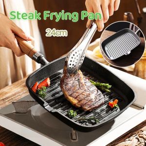 24CM Grill Steak Frying Pan Induction No Coating Non Stick Pot Bowl Marble Stone Frying Pan BBQ Iron Wok Cookware