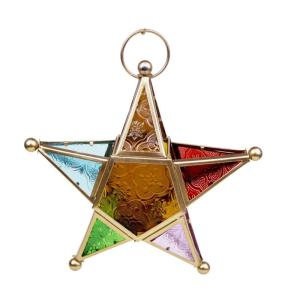 Decorative Star Shape Moroccans Hanging Tealight Holder Multicolored Glass and Iron Frame Lanterns Home Decors