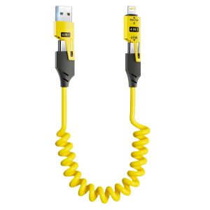 Kebidumei USB-C 4 in 1 65w Fast Charging Cable 6A USB Type C Cable Spring Telescopic Cable Quick Chargerfor Phone 15 14 13 12