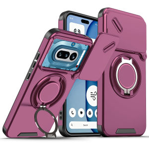 Magnetic Metal Ring Stand Armor Case For Nothing Phone 4A Slide Push Window Lens Protection TPU Frame Hard Plastic Phone Cover