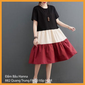 [SIZE 55-80KG] Đầm bầu thun cotton mặc ở nhà dễ thương vải THUN COTTON CAO CẤP co dãn thoáng mát không xù không nhăn cho bầu mập
