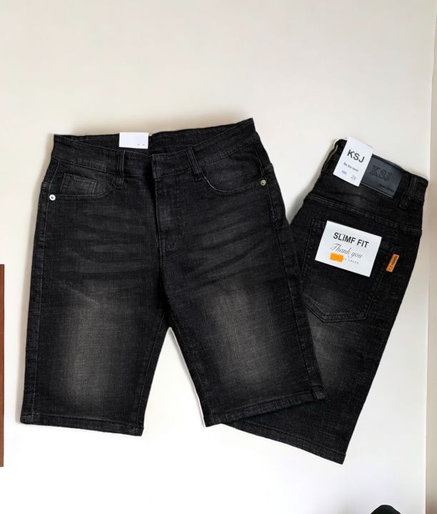 Quần short jean nam ĐEN trơn, chất vải jean co giãn, dễ vận động, đúng ...