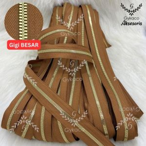 Daun Resleting BESI (2 Arah - GIGI BESAR) No. 5B (290 Brown) EMAS MUDA - Aksesoris Tas (IMPORT)