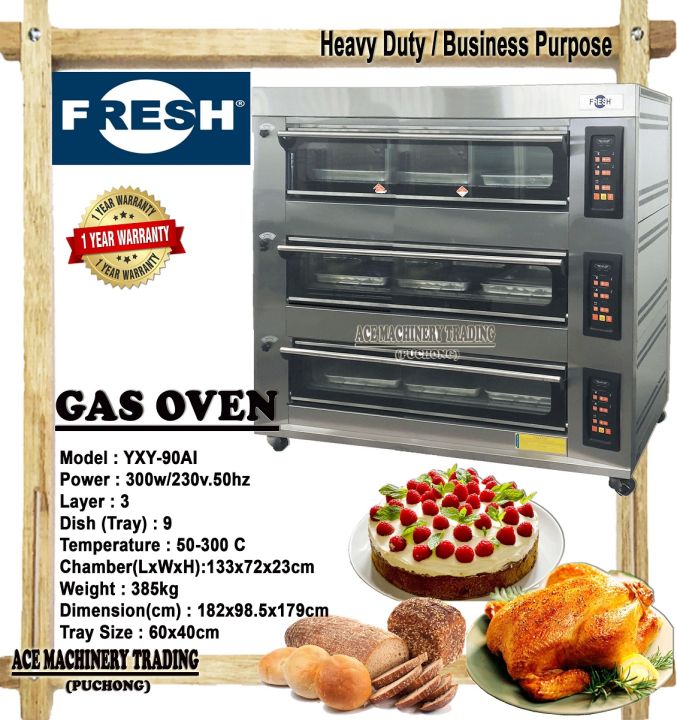 FRESH Gas Oven 3 Layer 9 Tray 0300℃ Heavy Duty Business Use Commercial