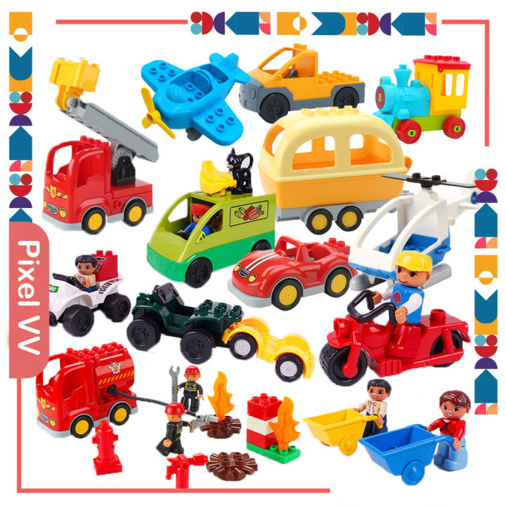 DIY Vehicle Building Blocks Cartoon Car Bus Airplane Train Bulk Large
