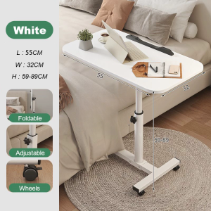 Adjustable Study Table Bed Side Tables Laptop Tray Table with Wheels Mini Home Office Desks Liftable Sofa Side Computer Coffee Table for Bedroom Space Saver
