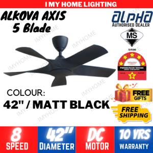 Alpha Alkova AXIS Ceiling Fan 56" DC Motor 5 blade with remote designer fan kipas angin siling fan 家用风扇white black wood