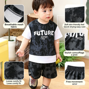 AILEBE Kids Sets Terno Camouflage Short Sleeve Top & Shorts Set Lightweight Breathable Mesh Fabric Skin-Friendly Soft Quick-Dry Loose Comfy Fit For Free Movement Stylish Casual Summer Wear Pambahay OOTD For Baby Boys 0-5 Years