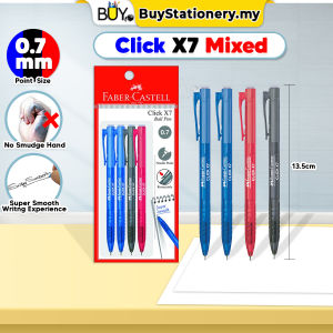 Faber Castell Pen Click X5 X7 Ball Pen Super Smooth 0.5mm 0.7mm Pen Tulis -(4s/PKT) Stationary