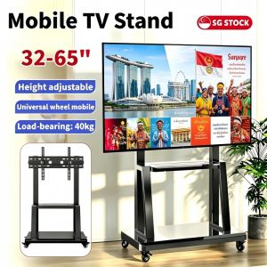 32-65 Inch TV Mobile Stand with Wheels Solid Floor Standing TV Mount Height Adjustable 1.1-1.4m Load 40kg