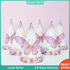 6pcs Butterfly Birthday Hat Paper Cap for Kids Birthday Party Decorations