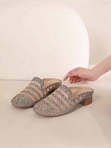 [Free Shipping] Branded open-toe hollow-out rhinestone chunky heel sandals for women 2026 summer new comfortable and fashionable sandals for outdoor wear