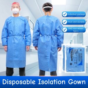 10PCS Disposable Isolation Gown SMS Non-woven Fabric Waterproof Dustproof Protective Gown For Workshop Daily Use