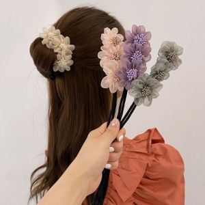 Dụng cụ búi tóc đính bông hoa thời trang thanh lịch dành cho nữ kẹp quấn tạo kiểu tóc dễ thương nhiều màu